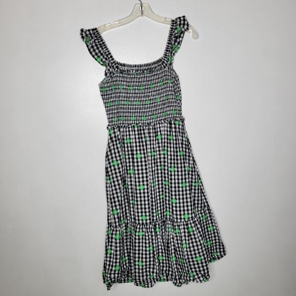 Kate Spade Gingham Voile Smocked Dress Ruffle Embroidered Women Summer Small - Picture 11 of 13